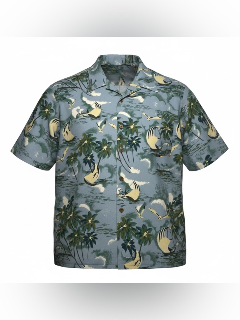 Roundtree and York Caribbean Collection Tropical Rayon Shirt Mens size XL Blue